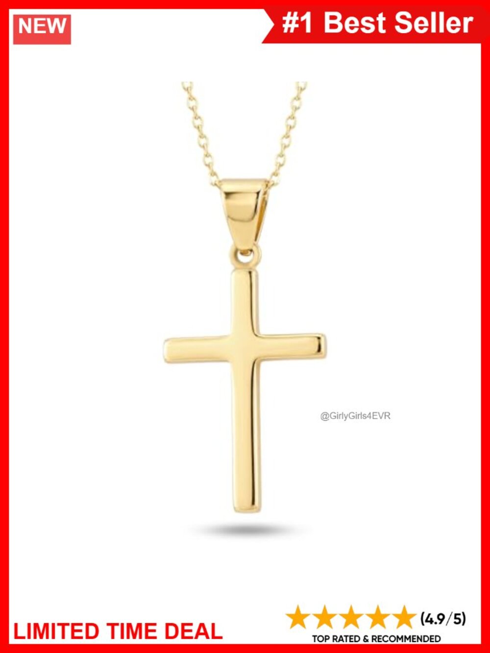 10K Solid Gold Dainty Cross Pendant Necklace 18 Inch